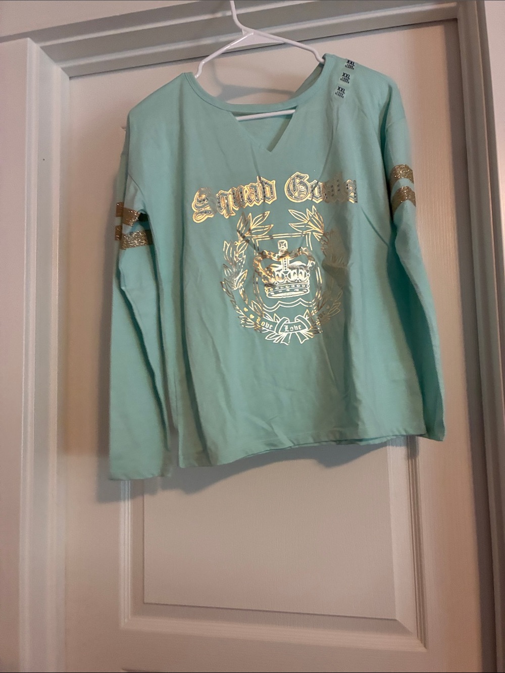 Girls' Mint Long-Sleeve Top with Gold Foil Crest
